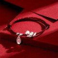 wholesale Fine Silver New Year's Auspicious Zodiac Snake Bracelet, Handwoven Red String Anklet for Women in Their Birth Year-0-0