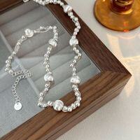 wholesale S925 Sterling Silver Hand-strung Cat's Eye Round Bead Necklace for Women, Korean New Style High-end Sense Hit Heavy Work Choker-Sterling silver