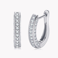 Sterling Silver Moissanite U-Shaped Earrings, French Vintage Design, Wholesale.-Fully diamond U-shaped  925 silver