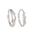 wholesale S925 Sterling Silver Minimalist Forest-style "Three Lives Fortunate" Couple's Ring Pair, Open-Ended Ginkgo Leaf Band 520 Gift-0-4