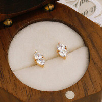 wholesale S925 silver-plated 14K gold Japanese minimalist-style marquise-shaped white zircon jewelry set-White zircon earrings (one pair)  No. 5