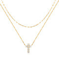 wholesale S925 Sterling Silver Double Layer Stackable Cross Pendant Necklace with Inlaid Crystals,ins-0-5