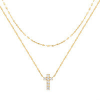 wholesale S925 Sterling Silver Double Layer Stackable Cross Pendant Necklace With Inlaid Crystals,ins-Gold 925 silver