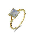 wholesale [925 Sterling Silver Gold Plated] Japanese style elegant natural rectangular labradorite twist ring for women, ready for wholesale-0-1