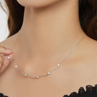 wholesale S925 Silver Wave Pattern Zircon Necklace for Women, Minimalist and Versatile Small Design, Elegant and Sophisticated Collarbone Chain-xb1171--Wave Line Necklace