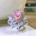 wholesale 18K gold jewelry new heart-shaped high-carbon diamond one-carat pink diamond ring luxury love-0-5