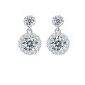 wholesale S925 Sterling Silver Cross-Border Hot-Selling Full Diamond Earrings Moissanite Stud Earrings Versatile High-End Round Halo Ear Drops Gift for Girlfriend-0-0