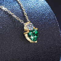 S925 Silver Moissanite Cultured Emerald Ruby Sapphire Classic Heart Necklace-Cultured emerald 6.5mm + 30-point moissanite  925 silver