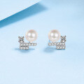 wholesale S925 Silver Freshwater Pearl Earrings with Moissanite, Elegant Silver Needle, Women's Pure Silver Stud Earrings, High-End Feel, Ready for Wholesale-0-5