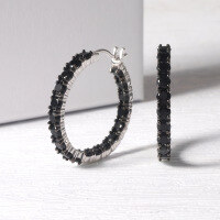 wholesale 925 Sterling Silver Fashionable and Unique Earrings, European and American Style Internet-Favorite Zircon Pink Sapphire Black Spinel Hoop Earrings-Black Spinel Earrings 925 Silver
