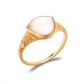 wholesale S925 Sterling Silver Vintage Carved Shell and White Crystal Ring for Women, Dropshipping-0-1