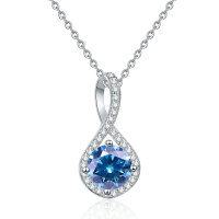 S925 Silver Moissanite Infinity Pendant Necklace-2-carat blue moissanite