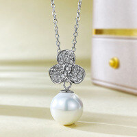 wholesale S925 Silver Floral Pearl 11mm Necklace for Women, Small Batch Chinese Style Elegant Pendant Versatile Collarbone Drop-N252 Pearl Necklace [with chain]  925 Silver