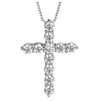 wholesale Metal Material First, Amazon eBay Cross-Border Dropshipping European and American Fashion Accessories Religious Cross Jesus 28mm Round Moissanite Necklace-Platinum 925 Silver