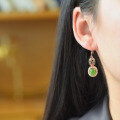 wholesale 925 sterling silver rose gold-plated inlaid with Hetian jade earrings, elegant jade earrings with certificate, natural jadeite earrings for women-0-1