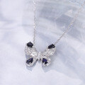 wholesale 925 Sterling Silver Butterfly Collarbone Chain Fashion Elegant Socialite Necklace Blue Topaz Yellow Crystal Amethyst Pendant-0-7