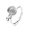 wholesale S925 Sterling Silver Retro Lotus Six-Character Mantra Prayer Wheel Minimalist Creative Ethnic Palace-Style Adjustable Ring-0-4
