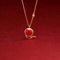 wholesale S925 Sterling Silver Red Agate Spiritual Snake Necklace for Women, New Chinese Style Zodiac Year of the Snake Collarbone Chain, New Year Gift-0-0