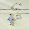 wholesale S925 Sterling Silver 3*4 Cross Pendant Fashion Versatile Commuter Telescopic Necklace Live Stream Style-0-6