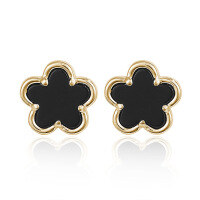 wholesale 925 Sterling Silver Black Agate Five-Leaf Clover Flower Earrings and Necklace Set, High-End Fashion Ins Cross-Border Jewelry Set-Earrings-Gold 925 Silver