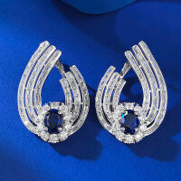 wholesale S925 Sterling Silver Fashion Banquet Style Luxury Set 6*8mm Blue Sapphire Earrings with a High-End Feel for Women-E560 Blue Corundum &gt;925 Silver