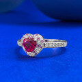 wholesale S925 Silver New Style 5*5mm Pigeon Blood Red Heart Full Diamond Ring with Berry Sweetness, Playful and Cute Design-0-1