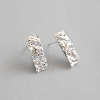 wholesale S925 Sterling Silver Korean-style Earrings INS Wind Personality Irregular Hammered Texture Rock Texture Silver Ear Studs for Women-Platinum [with sterling silver ear plugs] > 925 silver