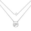 wholesale S925 Sterling Silver Women's Light Luxury High-end Small Airplane Earth Pendant Double-layer Chain Stylish Ins-style Necklace-0-4