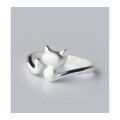 wholesale S925 Silver Lovely Frosted Cat Open Ring Sweet Animal Index Finger Ring Trendy J0785-0-3
