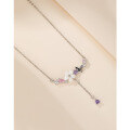 wholesale 925 Sterling Silver Butterfly Flower Necklace for Women, Small Exclusive Design, Luxurious Advanced Sense Tassel Diamond-inlaid Shell Collarbone Chain-0-2