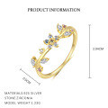 wholesale S925 Sterling Silver French Floral Ring For Women, Luxury Adjustable Open Band With Colorful Zircon-0-7