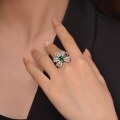 wholesale Sterling Silver New Bowknot 1ct 5*7 Emerald Lab Grown with Luxuriously Paved Diamond Ring-0-2