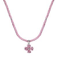 wholesale S925 Sterling Silver High-end INS Style Women's Necklace, Lucky Four-Leaf Clover with Zirconia Bead Design, Exquisite and Fashionable Necklace-Pink DY190991-SW-PK>925 silver