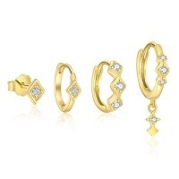 wholesale S925 Sterling Silver Geometric Square Earrings with Sparkling Diamonds, Women's Fashion French Versatile Small Design Elegant Earrings-Single four-piece set 925 silver