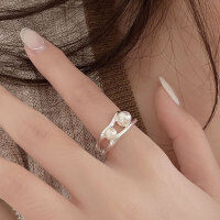 wholesale S925 Sterling Silver Shimmer Pearl Ring for Women, Small Niche Design, Versatile and Adjustable, Viral Ring-Sterling silver (opening adjustable)