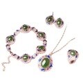 wholesale 925 Sterling Silver Plated Rose Gold with Certified Hetian Jasper Set, Cold Enamel Cloisonné Wedding Jewelry Four-Piece Set-0-4