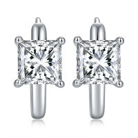 wholesale S925 silver plated with 18k gold, Amazon best-selling minimalist four-prong princess cut 55mm moissanite stud earrings for women-5.5mm Princess Cut 1+1 carat