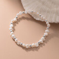 wholesale 925 Sterling Silver Baroque Freshwater Pearl and Silver Bead Elastic Bracelet in Vintage Sweet Style S5492-0-5