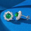 wholesale S925 Silver with 60 Simulated Green Chalcedony Inlaid Earrings, Extravagantly Set Fashion Classic Earrings for Women-0-3