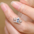 wholesale S925 Sterling Silver Aquamarine Crown Necklace for Women, Summer Luxury Small Design Collarbone Chain, New Trendy-0-0