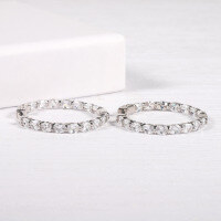 wholesale 925 Sterling Silver Round Earring Backs Cold Style High-End European American Pink Sapphire White Zircon Ear Hoops Drop Shipping-Zircon Earrings 925 Silver