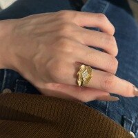 wholesale S925 Sterling Silver Italian Brushed Finish Satin Edge Design Diamond Accent Ring New Arrival High-End Fashion Versatile-Gold color Adjustable opening