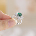 wholesale S925 Sterling Silver Lab-Created Emerald Ring for Women, High-End Luxury Style European and American Wholesale Ring-0-2