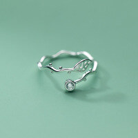 wholesale S925 Silver Ring with a Delicate Single Diamond, Vine and Hollow-Out Leaf Design, Simple and Sweet Bracelet J8723-S925 silver one piece>Adjustable opening