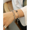 wholesale S925 silver Korean version women's hand chain with ins minimalist style, textured twist chain, semi-bangle, geometric zircon design-0-2