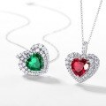 wholesale S925 Sterling Silver European and American Cross-Border New Personalized Light Luxury Cultivated Ruby Heart-Shaped Pendant Full Set with Zircon Necklace Wholesale-0-3
