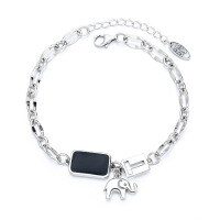 wholesale S925 Sterling Silver Enamel Resin Elephant T Letter Bracelet, Korean Style Ins Trendy Versatile Women's Accessory-114S/approximately 7.53 grams 925 silver