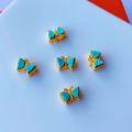 wholesale S925 silver gold-plated with inlaid natural turquoise butterfly accessory DIY bracelet necklace bead spacer pure silver-0-0