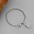 wholesale S925 Sterling Silver Korean Version Minimalist Vintage Distressed N-Chain Flat Chain Beaded Adjustable Bracelet Jewelry-0-0