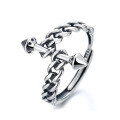 wholesale S925 Sterling Silver Irregular Chain Pointed Hammer Ring, Unisex Personalized Street Style Hong Kong Inspired Minimalist Design Ring-0-4